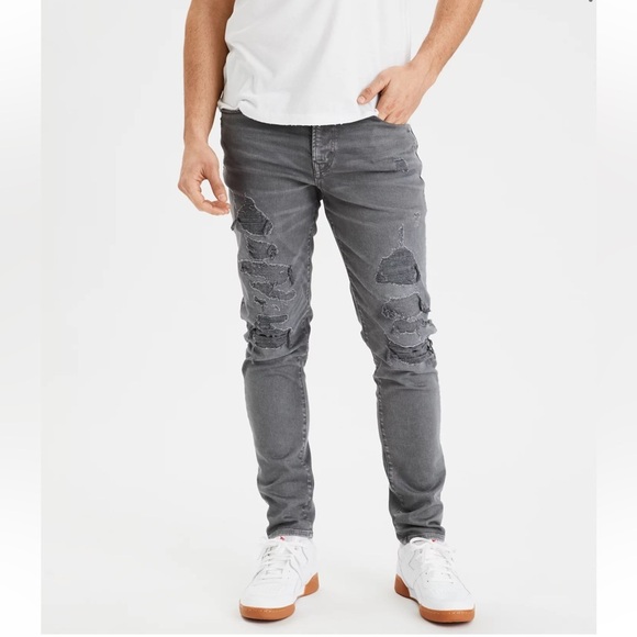 American Eagle Gray Slim Distressed Denim Jean 29x34 Grunge Goth Punk Streetwear - Picture 1 of 13
